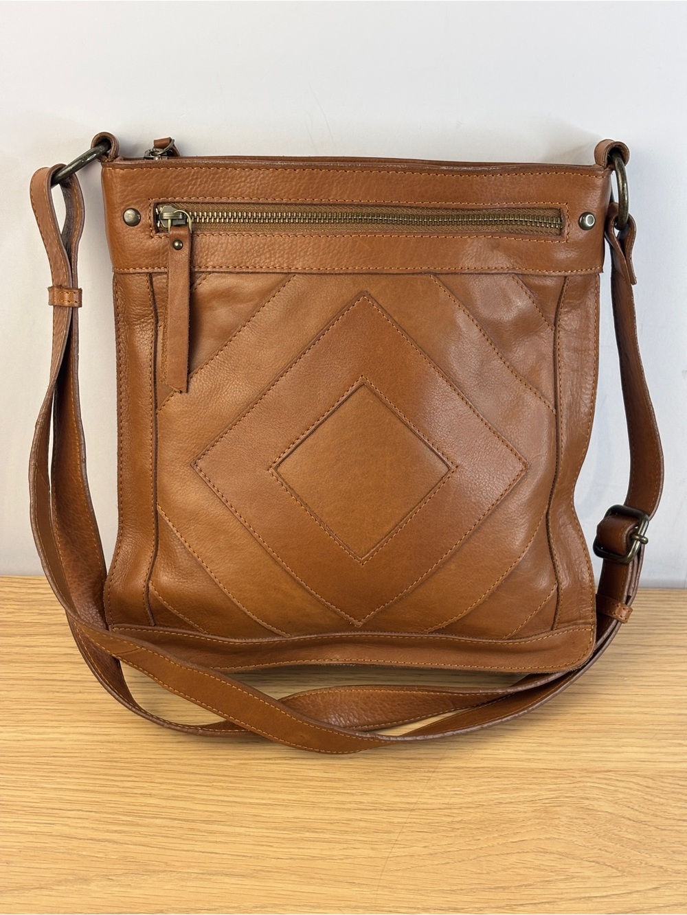 Lucky Brand Baldwin Patchwork Camel Brown Leather Crossbody Bag